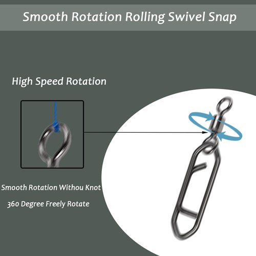QISHUO Stainless Steel Fishing Swivels Lure Tackle Clips Snap Swivels Strength Barrel Saltwater Swivel Fishing Rolling Black Nickel, 50pcs, 27lbs