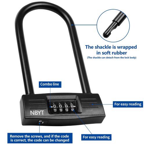 Lawnize Bike Lock u Lock Combination,Resettable Code,Long Shackle,Heavy Duty Padlock for Bicycle, Scooter,Motorcycles, Metal Fence Gate,Pool Door,Anti Theft.
