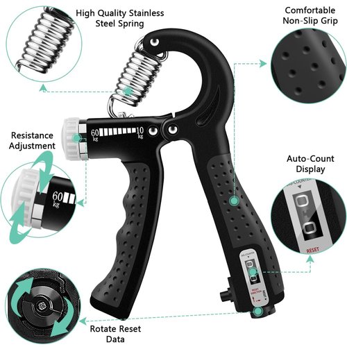 SUCITY Hand Grip Strengthener Trainer - Hand Strengthener & Grip Strength - Forearm Grip Adjustable Resistance - Finger Stretcher, Hand Gripper, Finger Exerciser for Men/Women