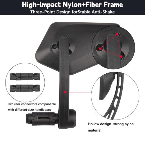 DRCKHROS 1 Pair Bike Mirror Handlebar end Mount Bicycle Mirrors E-Bike Mirrors, HD Glass Convex Mirror, Rotatable And Adjustable Wide Angle Rear View Shockproof Mirrors,Safe Cycling Bike Accessories.