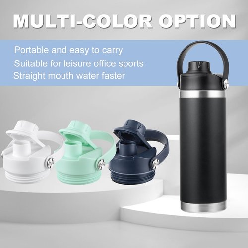 Lid for Yeti Rambler 26 36 46 64 oz Bottles, Screw Top with Flex Handle, Chug caps for Yeti Kids Jr 12 18 Ounce Cup, BPA Free Leakproof Cover, Replacement Water Bottle Accessories, Black