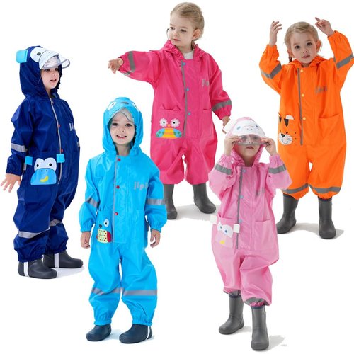 Toddler Rain Suit Baby Rain Suits Kids Rain Suit with Hood Waterproof Coverall One Piece Rain Suits for Kids(1-9 Years)