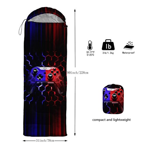 BSNTHO Beehive Gamer Printed Camping Sleeping Bag,3 Season Warm & Cool Weather,Lightweight,Waterproof Sleeping Bag for Adults & Kids,Traveling,and Outdoors,Camping Gear Equipment,31x90inch