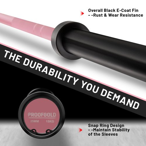 PROOFGOLD 6.6ft Olympic Barbell Bar 35Lb(15kg) Barbell,Bench Press Bar for Squats and Deadlifts,Olympic Weight Bar for Home Gym,Womens barbell(2inch),700LB,Black&Pink