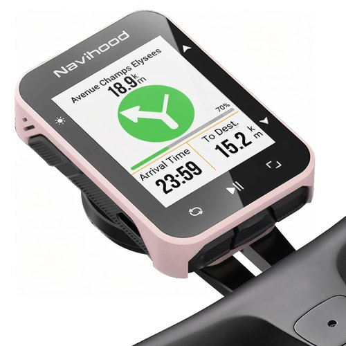 Navihood L2 GPS Bike Computer, 2" Color LCD Wireless Cycling Computer,Bike Speedometer Bluetooth ANT+, IPX7 Waterproof, Auto Backlight, Supports HR/Cadence/Power Sensors(Pink)