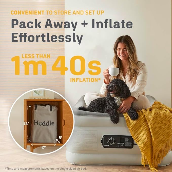 Huddle® Luxury Never Deflate Twin Air Bed with Patented Dual Pump SlumberGuard™ Premium Technology | Inflatable Mattress with Built-in Pump | Comfortable Inflatable Mattres