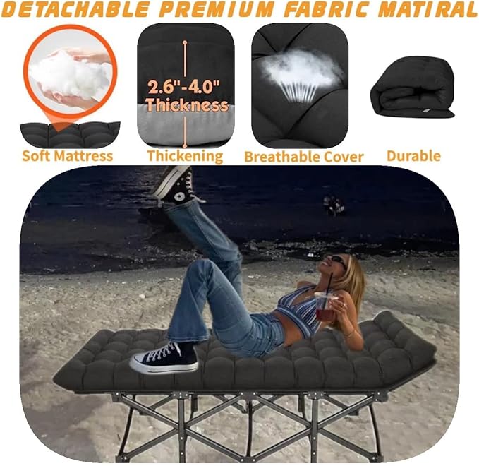 Camping Cot, Folding Cot Camping Cots for Adults Portable Folding Outdoor Bed with Mat and Carry Bag, Heavy Duty Sleeping Cots for Outdoor Travel Camp Beach Vacation (Black)
