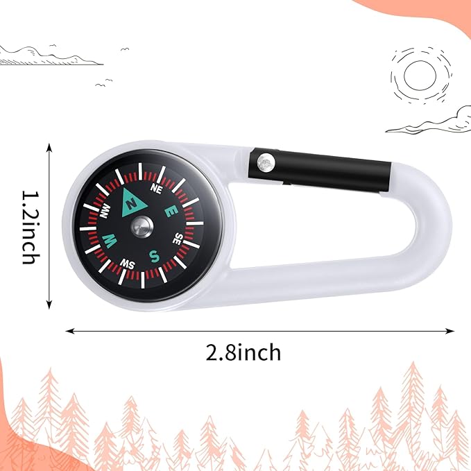 TOODOO 32 Pcs Compass Keychain for Kids Adventure Camping Small Keychain Belt Clips With Holes Compass Metal Buckle Keychain Outdoor Camping Party Favors