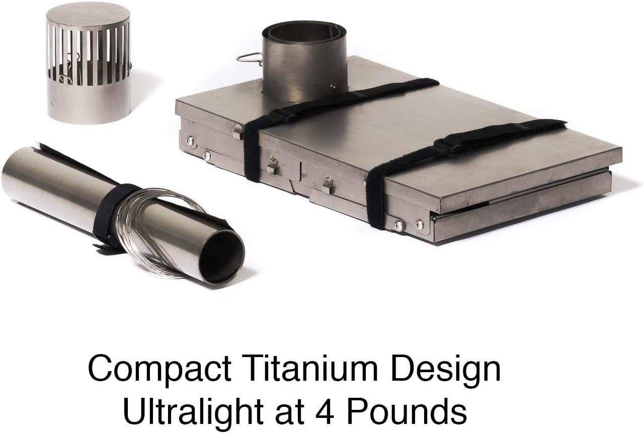 Winnerwell Fastfold Titanium Tent Stove | Ultralight 4 Pound Titanium Wood Burning Stove for Tents and Shelters | Includes Chimney Pipe | Functions as Ultralight Firepan