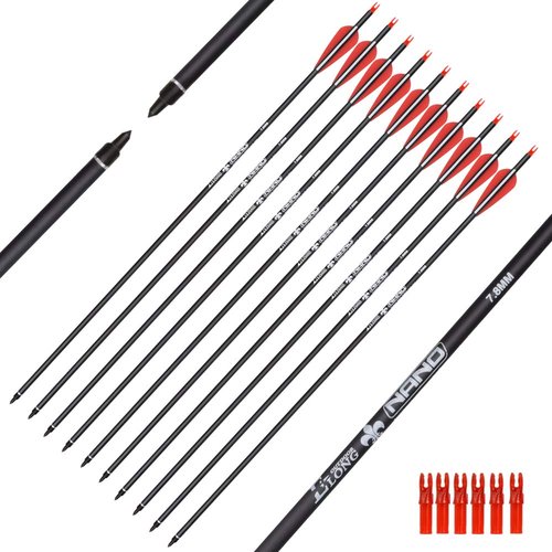 Archery Carbon Arrow Hunting Target Practice Arrows 26 Inch with Removable Tips for Compound & Recurve Bow 500 Spine 6PCS