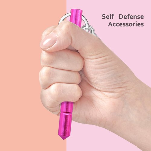Hawflu 3Pcs Safety keychain Set Protection Keychain Accessories Safety self Stick protection with 3Pcs Carabiner Clips for Women Ladies Girls(Pink)