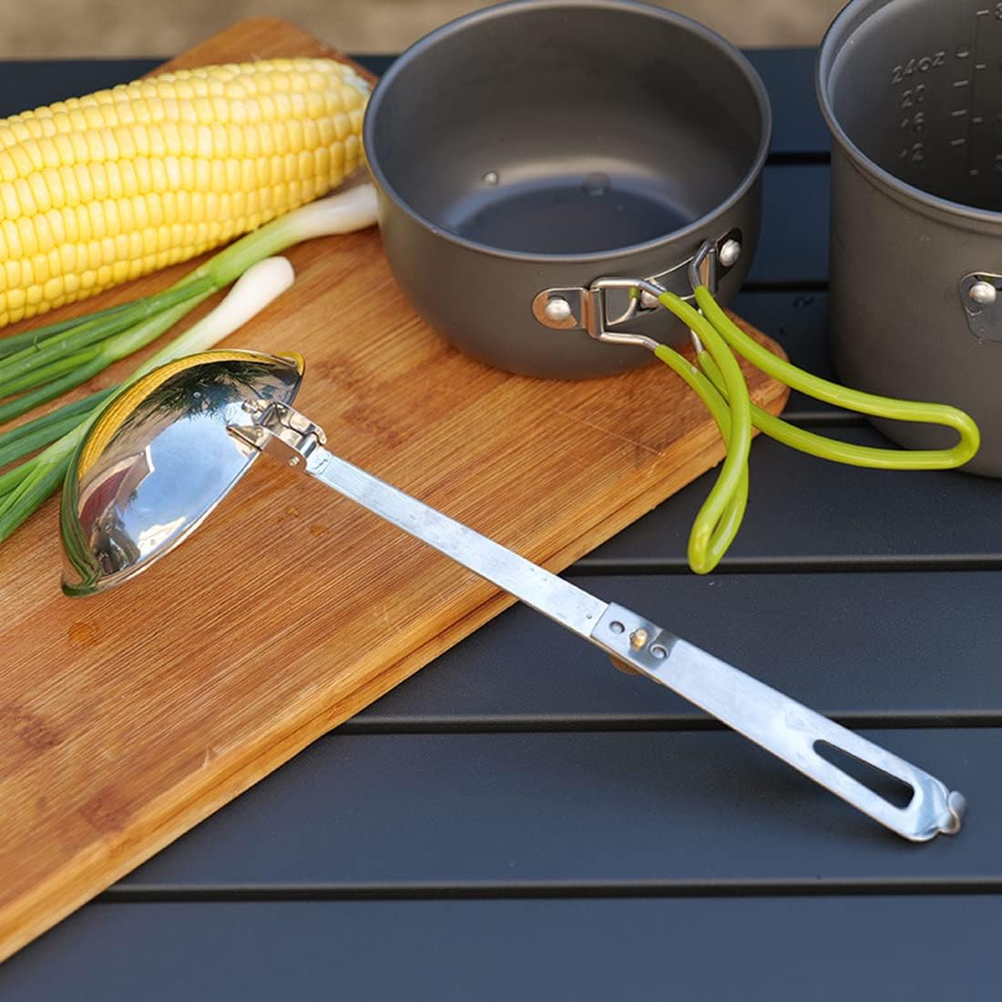 Portable Stainless Steel Outdoor Tableware Camping Folding Spoon Soup Ladle Cooking Utensils