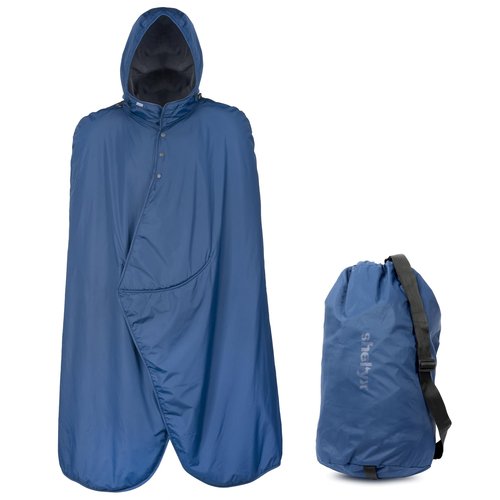 Shel'yx Hooded Stadium Blanket - Waterproof Windproof Fleece Sports Blanket - Extreme Weather Sideline Cape Ideal for Bleachers, Football, Baseball & Outdoor Sporting Events (Navy, Large)