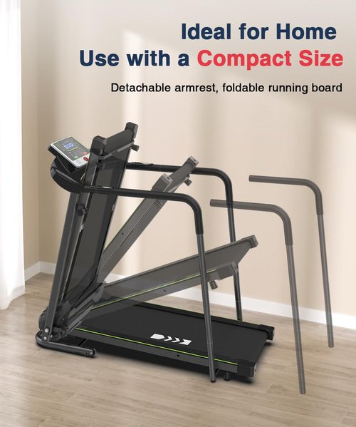 Redliro Walking Treadmill for Senior with Long Handrail, 300 lbs Capacity, Recovery Fitness Exercise Machine Foldable Treadmills for Home with Holder LCD Display, Holder for Phone & Cup