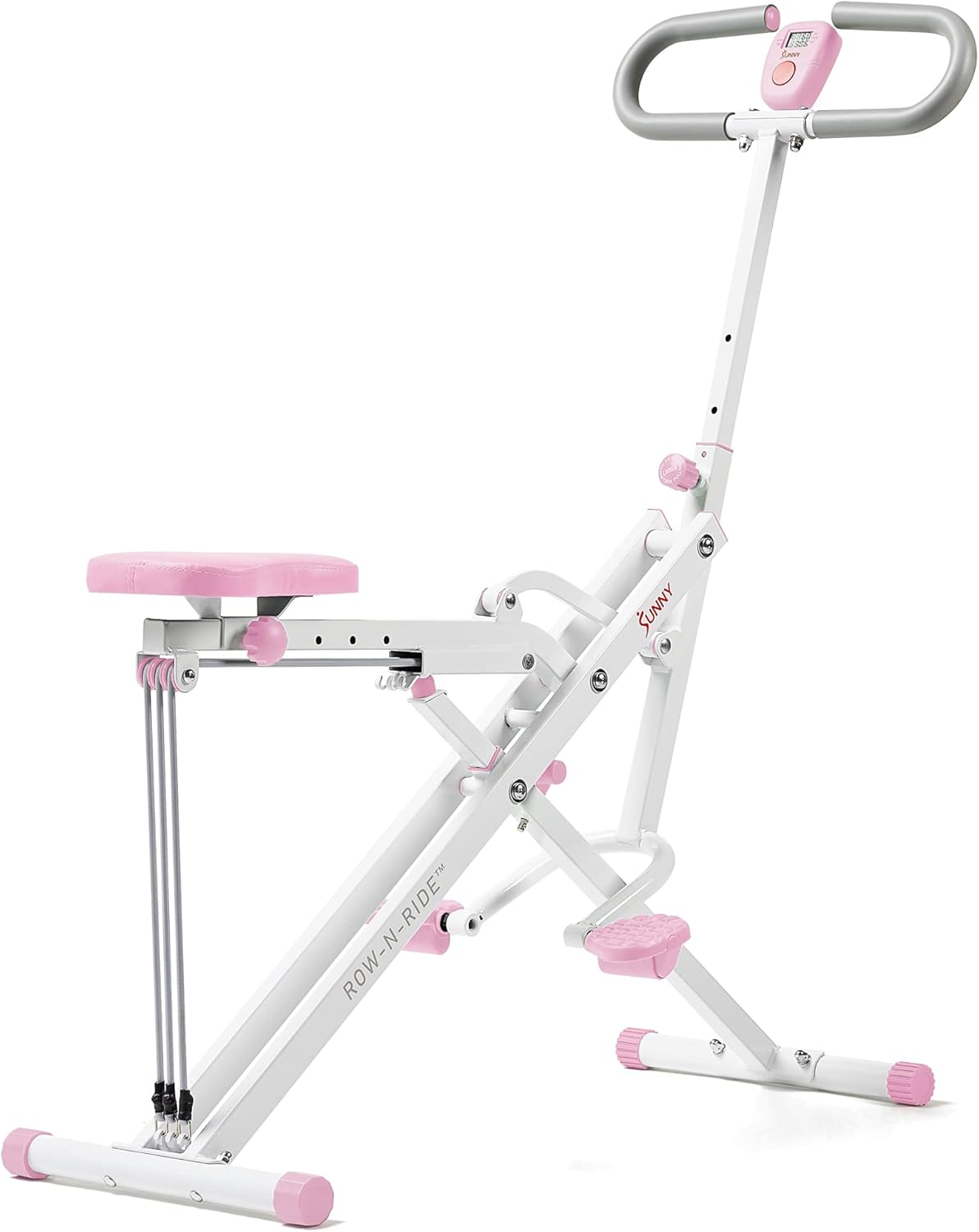 Sunny Health & Fitness Row-N-Ride Squat Assist Trainer, Foldable & Easy Setup Exercise w/Adjustable Resistance, Home Training Machine for Arm, Glute & Leg Workout, Optional Free SunnyFit App Connect
