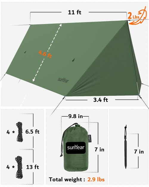 Sunyear Camping Hammock with Net and Hammock Tent Rain Fly Bundle - Perfect for Hiking, Backpacking, Outdoor Sleeping and Camping Survival