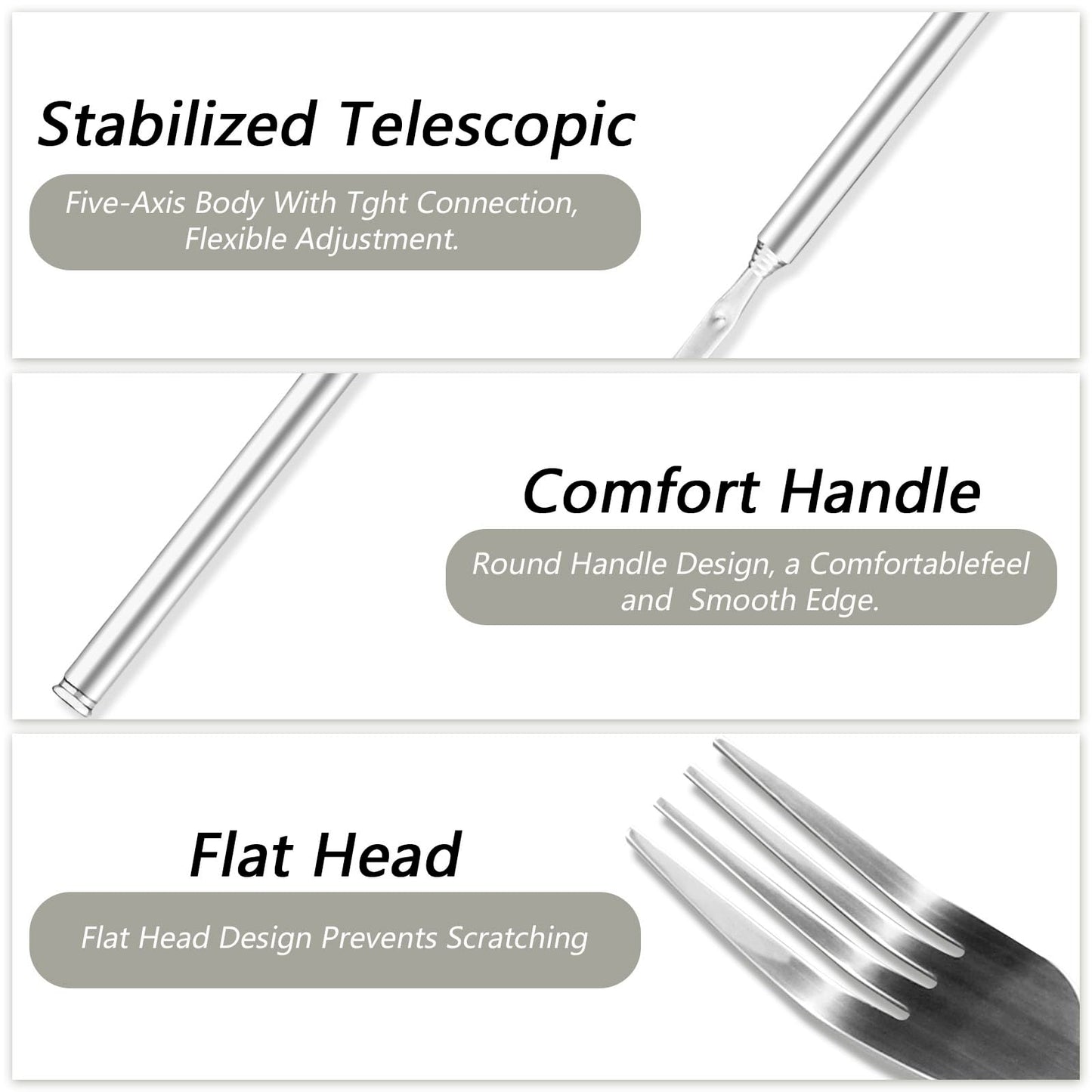 OXDFK 2 PCS Telescopic Fork Spoon Set, Stainless Steel, Extendable 25.3 In, BBQ Dinner Fruit Dessert, Camping Flatware