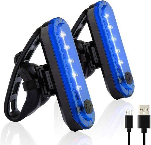Blue Bike Tail Lights 2 Pack, Ultra Bright USB Rechargeable Bicycle Taillights, High Intensity Led Rear Bike Light Fits on Any Road Bikes or Helmets