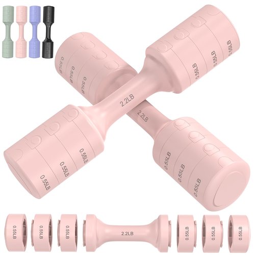 BOBAZREN Adjustable Dumbbell Set of 2, 11Lb/Pair Weights Dumbbells for Women, Each 2.2lb, 3.3lb, 4.4lb, 5.5lb Hand Weights Set for Home Gym Fitness Training (Pink)