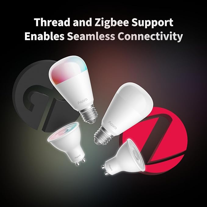 Aqara Thread/Zigbee Smart LED Light Bulb T2 E26, Tunable White (2700K-6500K), 75W Equivalent, Matter, Works with HomeKit, Alexa, Google & More