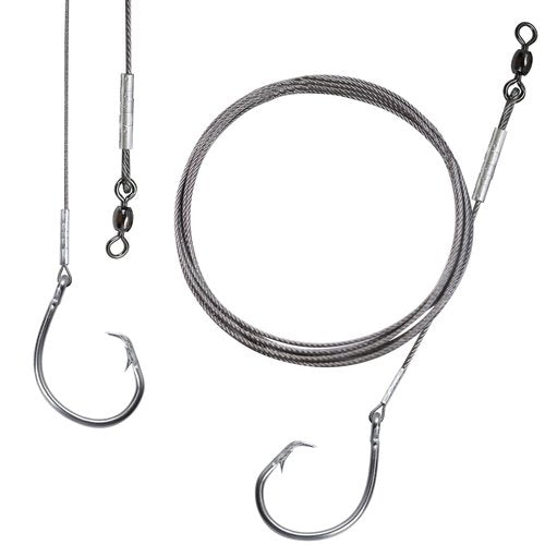 CWSDXM 2 Pack Pre-Tied Shark Fishing Hook Rigs Heavy Duty Stainless Leader Wire and Big Game Circle Hooks 14/0 16/0 18/0 Ideal for Deep Sea Fishing Shark Tuna Halibut (18/0-2 PCS)