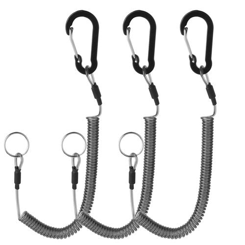 Dimeho Retractable Safety Coiled Lanyard, 3 Pcs Heavy Duty Fishing Lanyard Fishing Rod Tether Accessories Tackle Fishing Ropes Tool with Aluminium Alloy Clip for Pliers Boating Kayak (Black)