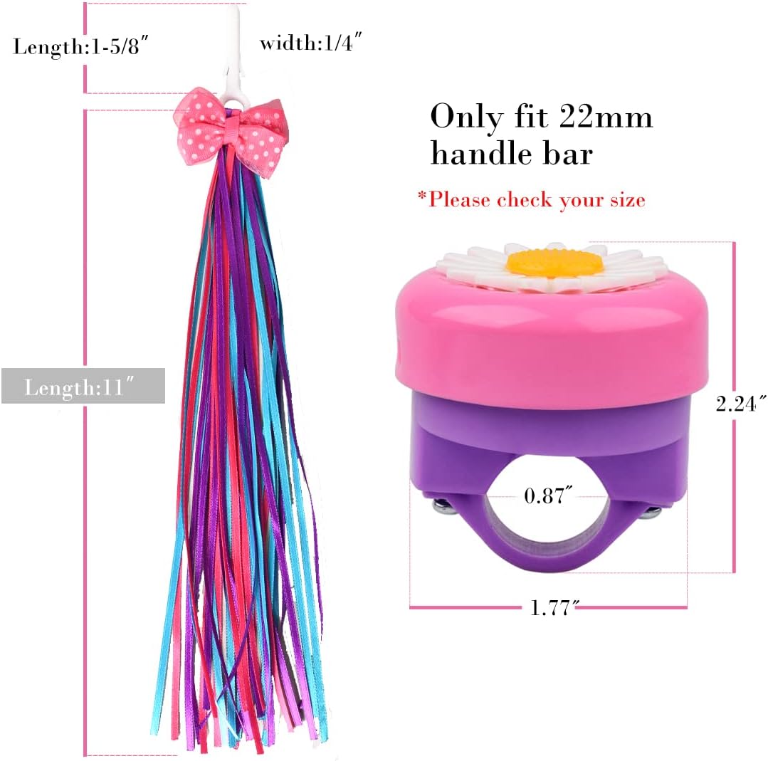 U-LIAN Kids Streamers and Bike Bell for Girls-1 Pack Flower Bicycle Bell with 2 Pack Handlebar Streamers Scooter Tassels for Children's Bike Accessories