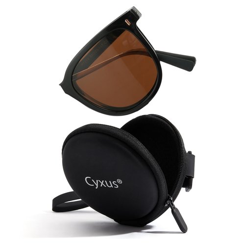 Cyxus Folding Sunglasses for Women Men UV400 Protection Ultralight Foldable Sunglasses For Driving Golf Black Brown P1576