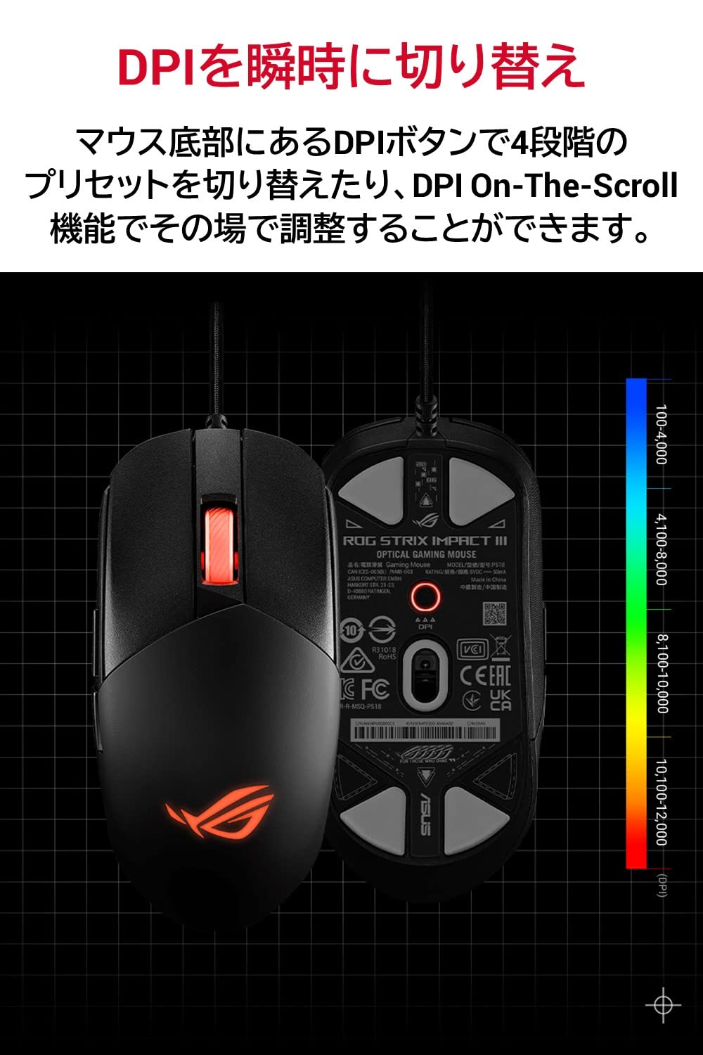 ASUS ROG Strix Impact III Wireless Gaming Mouse, 57 G Lightweight, 36K DPI Sensor, Bluetooth & 2,4GHz RF, ROG SpeedNova, Up to 618hrs Battery Life, Replaceable Switches, ROG Omni Receiver, Black