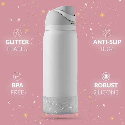REUZBL Glitter Boot for Owala Free Sip 32 oz Bottles | Ultimate Silicone Sleeve Protection for Owala | Ding and Dent Protection Accessory with Enhanced Glitter Flakes
