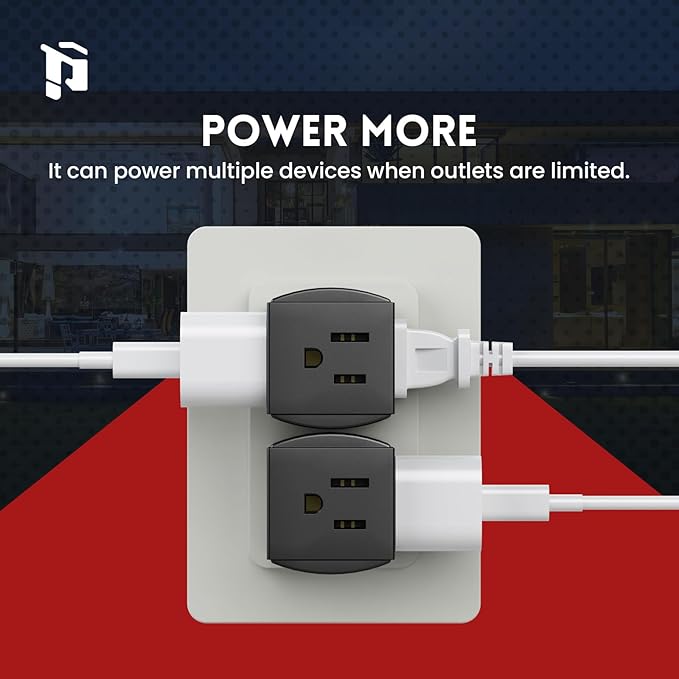 3 Outlet Wall Adapter, 90 Degree 3 Way Plug Adapter Cube Tap, 3 Prong Multi Plug Outlet, Outlet Extender for Home Office School Dorm, ETL Listed, Black