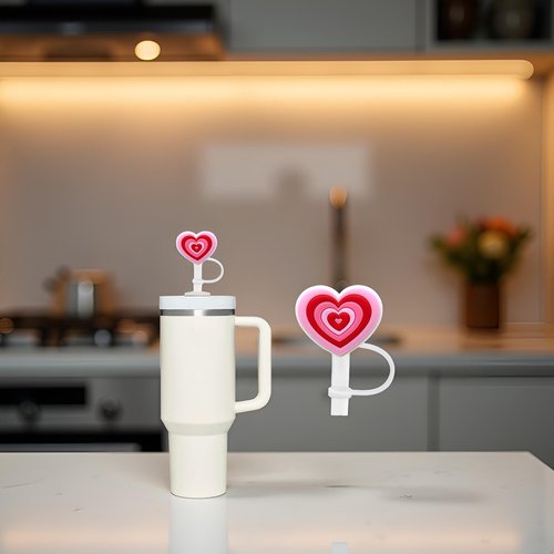 Pink Heart Straw Cover for Stanley 40&30 Oz Cup, 10mm Silicone Straw Covers Cap for Stanley Cup Accessories, Cute Topper for Tumblers, Cap Stopper for Reusable Tip Lids