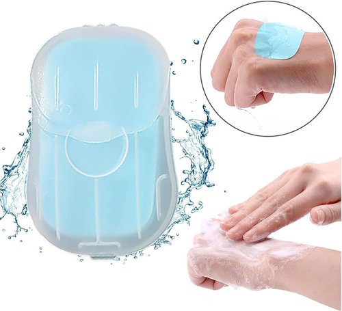 Sluswallow 100Pcs Green and Yellow Portable Soap Sheets, Mini Portable Travel Soap Paper Sheets Disposable Water Soluble Hand Washing Bath Scented Paper Camping Hiking and Shampoo for Outdoor