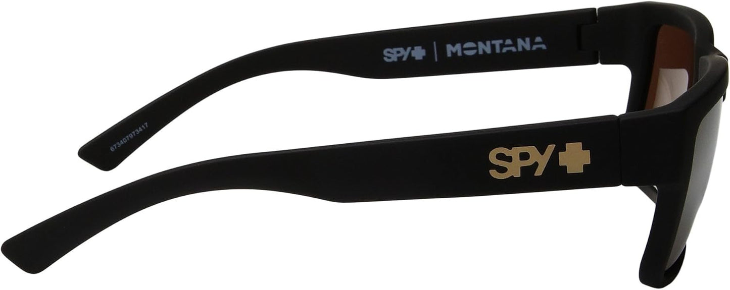 Spy Optic Montana Sunglasses Matte Black w/Happy Bronze with Gold Mirror Lens + Sticker
