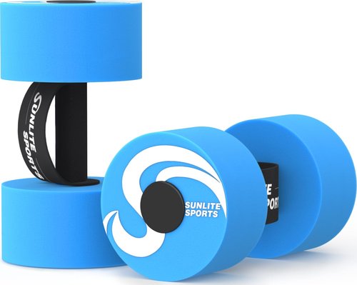Sunlite Sports Water Weights Pool Exercise Dumbbells, Water Aerobic Equipment, High-Density EVA-Foam Dumbbell with Handle Strip, Aqua Therapy, Pool Fitness Exercise Set of 2