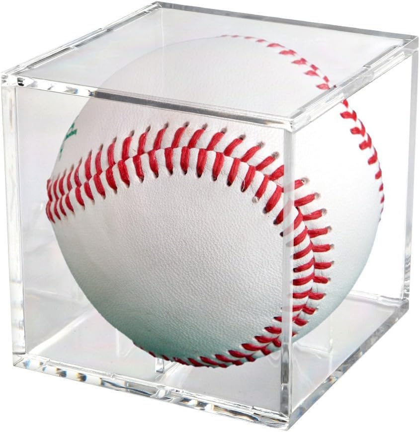 | Full Acrylic Stackable Baseball Memorabilia Cube | 3.2 x 3.2 x 3.2” Clear Transparent Square Baseball Storage with Build in Stand to Display Base Ball with Autograph