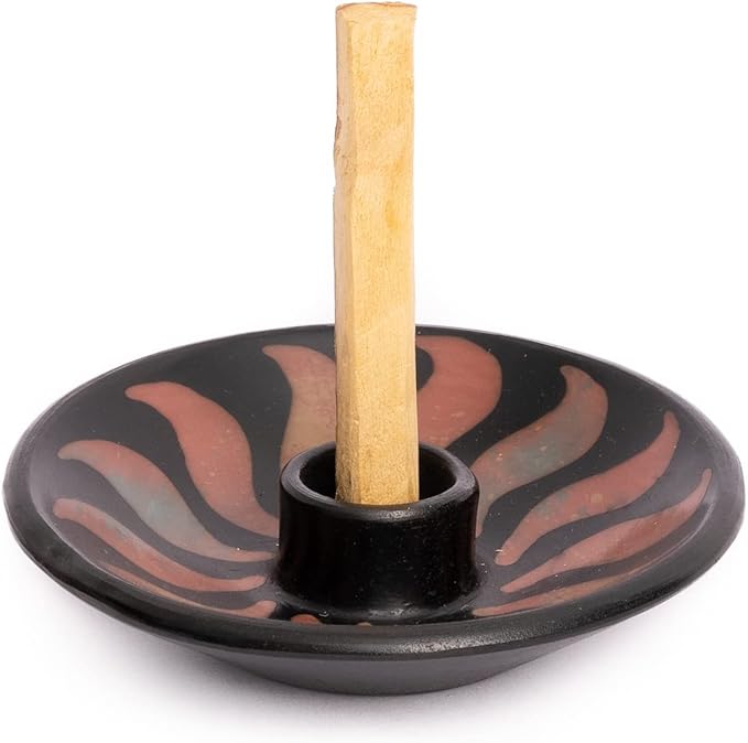 Luna Sundara Authentic Peru Pottery Palo Santo Stick Holder and Incense Holder Includes 5 Palo Santo Sticks Handmade Ceramic Smudge Bowl Sage Holder Palo Santo Holder (Red)