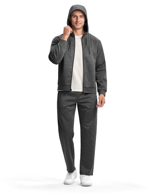 Gopune Men's Tracksuit 2 Pieces Set Hoodie Sweatsuits Full Zip Athletic Jogging Suits Long Sleeve Casual Sports Outfits,Deep Grey,2XL