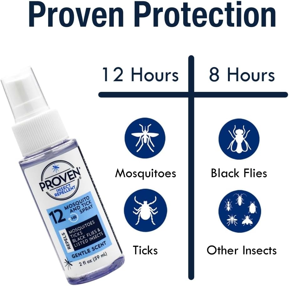 Proven Insect Repellent Spray, Keep Mosquitoes, Ticks and Flies Off, DEET Alternative Repellent, Up to 12-Hour Protection, Great for Camping or Hiking, 6 Ounce, Odorless Spray