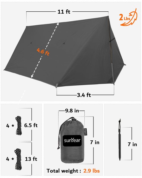 Sunyear Camping Hammock with Net and Hammock Tent Rain Fly Bundle - Perfect for Hiking, Backpacking, Outdoor Sleeping and Camping Survival