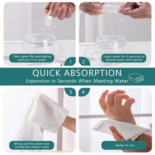 OBTANIM 100 PCS Compressed Towels Disposable Portable Mini Coin Tissue Hand Wipe Camping Face Towel Tablets with Waterproof Clear Plastic Storage Bag for Travel Camping Hiking Home Beauty
