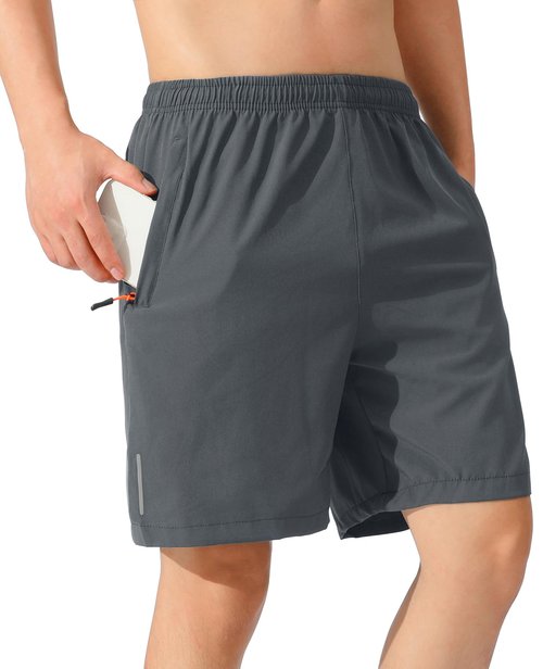 LOUECHY Men's Running Shorts Lightweight Quick Dry Workout Shorts Gym Athletic Shorts with Zipper Pockets 1738-8 Grey-XL