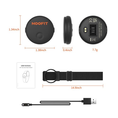 moofit HW401 Heart Rate Monitor Armband, IP67 Waterproof, Support Bluetooth/ANT+, Rechargeable Optical Heart Rate Sensor Bracelet Works with Wahoo, Strava, Elite HRV