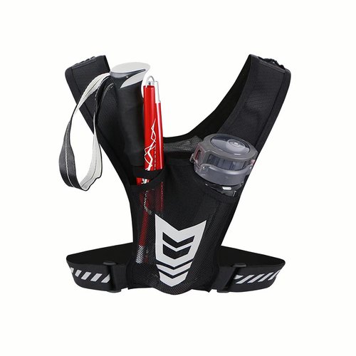 AANDD Running Vest with Phone Pocket Lightweight Adjustable Reflective Jogging Vest Marathon Run Vest with Pockets for Women Men with Headband Black