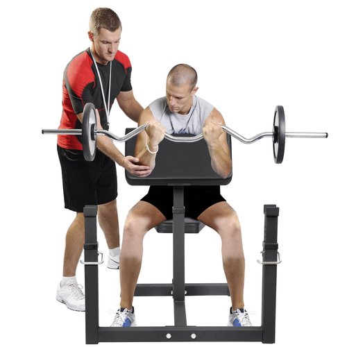 HSM Preacher Curl Weight Bench Max load 450lbs Strength Training Seated Arm Isolated Barbell Dumbbell Biceps Station Home Gym (BLACK)