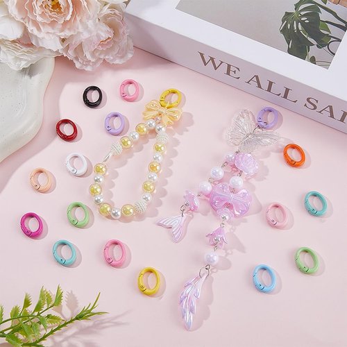 SUNNYCLUE 1 Box 26Pcs 13 Colors Spring Gate Rings Oval Ring Clip Bulk Metal Alloy Colorful Round Carabiner O Keychain Key Ring Snap Clips Buckle for Keys Bags Purses Handbag DIY Crafts Accessories
