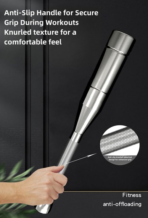 Sufeasdf Gym Core Hammer Club Bell Silver Steel Club Bell Pure Steel Adjustable Fitness Fat Loss Exercise Equipment (8—14KG)