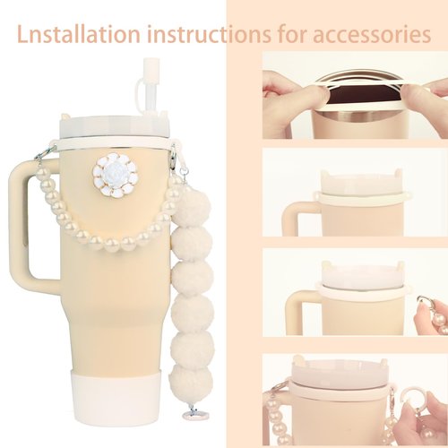 Stanley cup accessories set contains a water bottle handle strap silicone straw cover silicone cup boot pendant accessory accessories