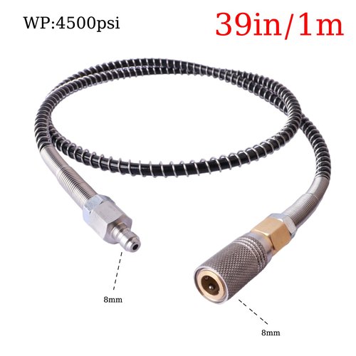 Paintball Filling Equipment Adapter Air Hose Extension,39in Air Filling Station Charging System Whip Hose with 8mm Male and Female Qick Connector