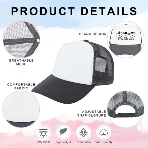 ZH 12 Pcs Sublimation Trucker Hats Blank Mesh Baseball Cap Polyester Bulk Mesh Trucker Hat for Men and Women Dark Gray